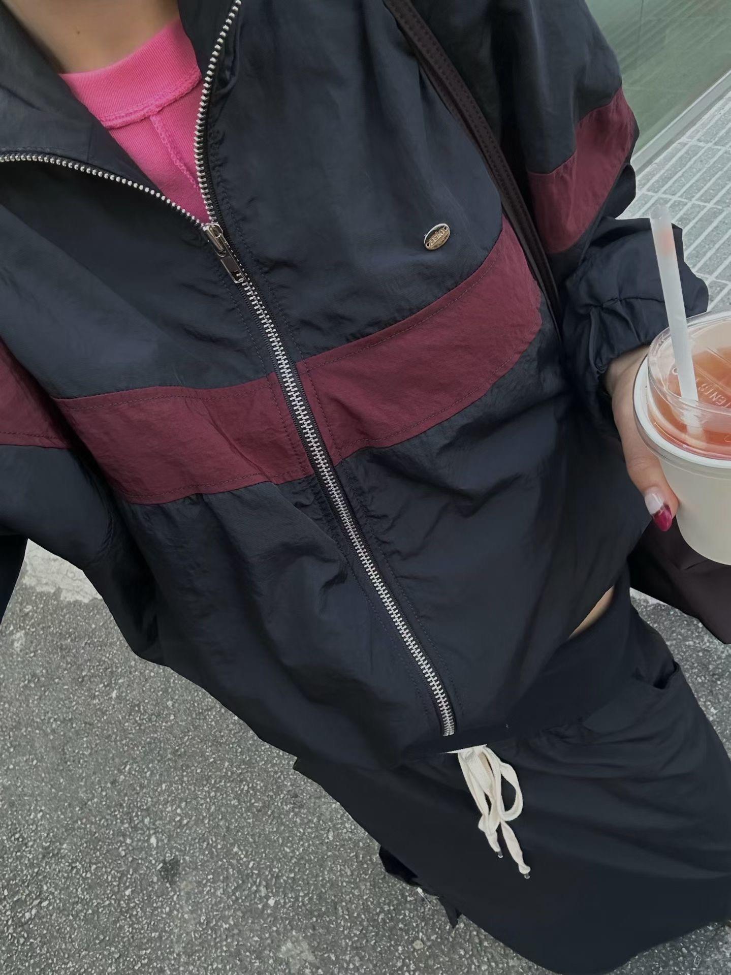 拼色立領尼龍外套